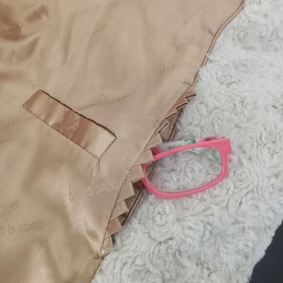 Dennis Brasso Faux Fur Coat Rosette Pattern XS Creamy Tan Gold Satin Pockets - Picture 11 of 14